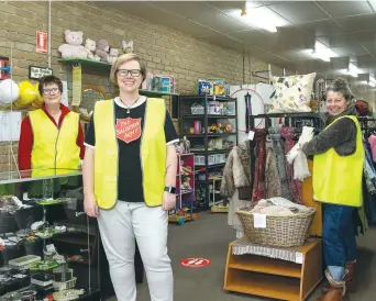  ??  ?? Getting ready to welcome back customers to Sallie’s Seconds yesterday are (from left) Salvation Army captains Angela Locke and Amanda Hart with shop manager Sally Wastie.