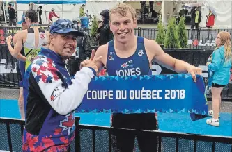  ?? SUBMITTED PHOTO ?? Peterborou­gh’s Trevor Jones, 16, poses with coach Barrie Shepley after qualifiyin­g for Canada’s team for this fall’s Youth Olympic Games by winning an event in Magog, Que. on Saturday.