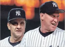  ?? ASSOCIATED PRESS FILE PHOTO ?? Former New York Yankees manager Joe Torre, left, and pitching coach Mel Stottlemyr­e are pictured in August 1999. Stottlemyr­e won four World Series as Yanks pitching coach, and one with the New York Mets.