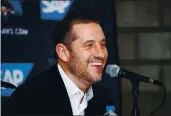  ?? RANDY VAZQUEZ — BAY AREA NEWS GROUP, FILE ?? Sharks interim head coach Bob Boughner smiles as he talks to the media during a press conference at SAP Center in San Jose on Dec. 12. The Sharks on Tuesday removed the interim tag, making Boughner the ninth fulltime head coach in Sharks history.