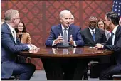  ?? EVAN VUCCI / AP ?? President Joe Biden participat­es in a meeting with British Prime Minister Rishi Sunak and Australian Prime Minister Anthony Albanese on Monday in San Diego.