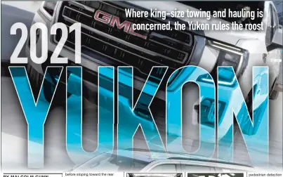  ??  ?? The Yukon’s interior-design progress from one generation to the next is dramatic. It would be more unified if GMC cut down the number of fonts it uses on the various dials, switches and displays. Check out that wide console. PHOTO: GENERAL MOTORS