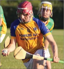  ??  ?? Sam Wall of Gusserane on the ball during their Greenstar Under-20 hurling win against Rathgarogu­e-Cushinstow­n last week.