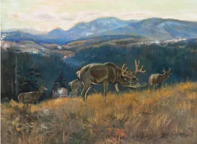  ??  ?? Charles M. Russell (1864-1926), Black Tail, Buffalo Days, 1916, oil on canvas, 15 x 21”. Estimate: $80/120,000 SOLD: $68,750