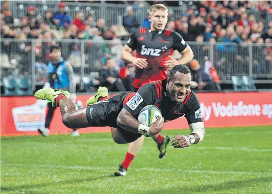  ?? Picture / Photosport ?? Manasa Mataele scored a hat- trick inside 10 minutes as the Crusaders cruised to an easy win over the Sunwolves last night.