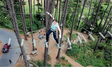  ??  ?? In the treetops at Adrenalin Forest in the All Terrain Park in Bay of Plenty.