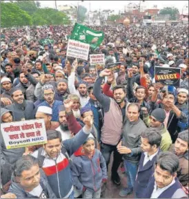  ?? ANI FILE ?? Thousands of people hold a protest against the Citizenshi­p Amendment Act in Lucknow on December 13, 2019.