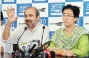  ?? PIC/NAVEEN SHARMA ?? Aam Aadmi Party leaders Dilip Pandey and Atishi addressing reporters here on Tuesday