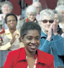  ?? CLIFFORD SKARSTEDT/ EXAMINER ?? Charmaine Magumbe is announced Friday as the recipient of the 2017 YMCA Peace Medal at the Balsillie Family YMCA on Aylmer Street. Magumbe is an advocate for racial justice who has organized many peace rallies. She is also the chairwoman of the...