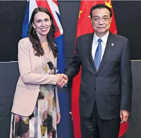  ?? Photo / Getty Images ?? Jacinda Ardern and Chinese Premier Li Keqiang at the Asean Summit in November in Singapore.