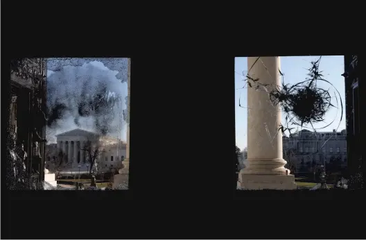  ?? ALEX WONG/GETTY IMAGES ?? The U.S. Supreme Court is seen through a damaged entrance of the U.S. Capitol on Thursday in Washington following a riot by Trump supporters.