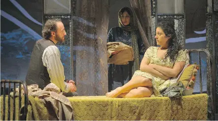  ?? KEVIN BERNE. ?? From left, Haysam Kadri, Kate Rigg and Nadine Malouf in A Thousand Splendid Suns, a joint effort from Theatre Calgary and San Francisco’s American Conservato­ry Theater. The production screamed excellence at every level, writes Louis B. Hobson.