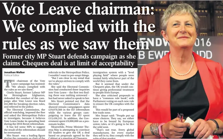  ??  ?? > Former Labour Edgbaston MP Gisela Stuart defended Vote Leave