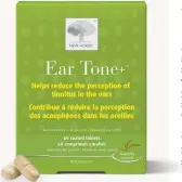  ??  ?? Ear Tonetm by New Nordic is a natural health product that has been used in Scandinavi­a for decades. With its clinically proven ingredient­s, it helps reduce the perception of tinnitus.