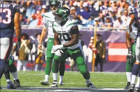  ?? Icon Sportswire / Icon Sportswire via Getty Images ?? Jets’ guard Kelechi Osemele has had shoulder surgery in ‘unexcused absence’ from the team.