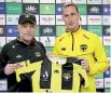  ?? ?? Wellington Phoenix coach Ufuk Talay, left, and new signing Bozhidar Kraev.