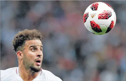  ?? AP PHOTO ?? England’s Kyle Walker eyes the ball during the semifinal match against Croatia at the 2018 soccer World Cup in Moscow, Russia, Wednesday.