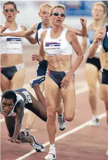  ??  ?? Suzy Favor Hamilton competes in the women’s 1500 metres semifinal at the US Olympic Team Trials in Track and Field in Sacramento in 2004. A new book explains her change from an Olympics star to a $600-an-hour Las Vegas prostitute.
