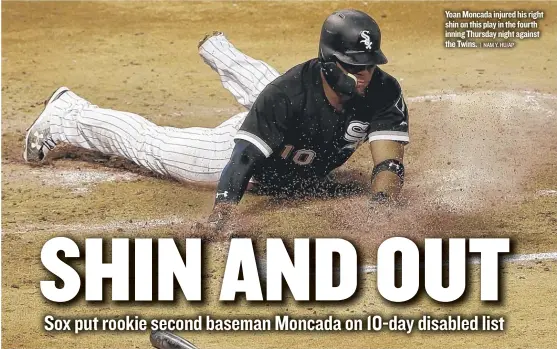  ?? | NAM Y. HU/ AP ?? Yoan Moncada injured his right shin on this play in the fourth inning Thursday night against the Twins.