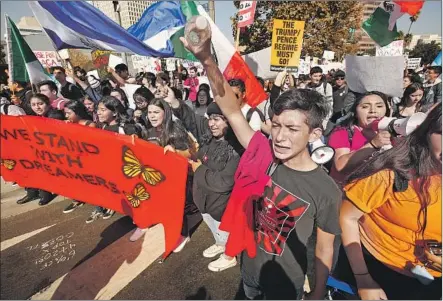  ?? Al Seib Los Angeles Times ?? JOSEPH MORENO joins fellow high schoolers and others in a march in L.A. in support of Deferred Action for Childhood Arrivals.