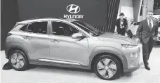  ?? NICK PROCAYLO ?? Hyundai’s 2019 Kona EV should be available this year.