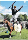  ??  ?? Jump for joy: Frankie Dettori dismounts after winning the Gold Cup on Stradivari­us