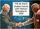  ?? ?? FW de Klerk shakes hands with Nelson Mandela in 1991