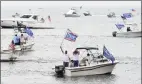 ?? Arnold Gold / Hearst Connecticu­t Media ?? A Boaters for Trump and Blue Lives Matters Boat Parade begins at Branford Point on Saturday. Boaters cruised the shoreline down to New Haven Harbor and back.