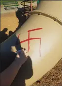  ?? COURTESY PHOTO ?? Playground equipment at Peterson Park in Lodi was vandalized with racist graffiti. The City of Lodi has cleaned up the park since this photo was taken.