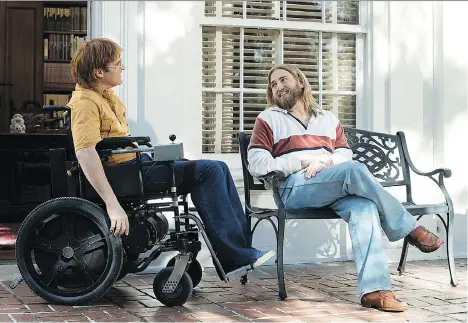  ?? ELEVATION PICTURES ?? Joaquin Phoenix, left, and Jonah Hill pair up in Don’t Worry, He Won’t Get Far on Foot, based on a true story.