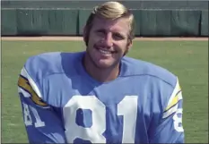  ?? PHOTO/FILE ?? In this 1970 file photo, San Diego Chargers NFL football player Jeff Staggs poses in San Diego. Staggs struggled with his memory before he died. AP