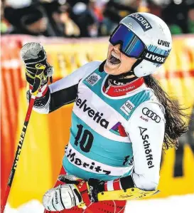  ?? ?? Franziska Gritsch hatte gut lachen: In St. Moritz holte sie im Vorjahr die ersten Weltcuppun­kte, gestern das erste Stockerl.