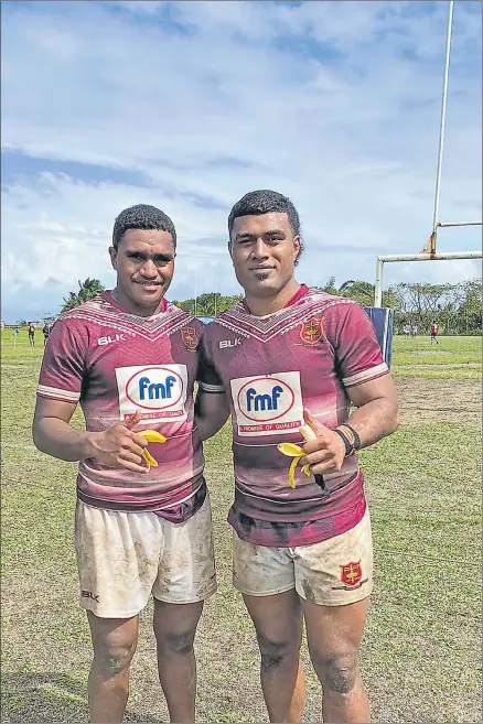  ?? Picture: SUPPLIED ?? Inia Tudrau (left) with teammate Taniela Sadrugu in their Nabua jersey during the Suva Rugby Club competitio­ns last year.