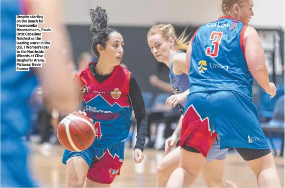  ?? Pictures: Kevin Farmer ?? Despite starting on the bench for Toowoomba Mountainee­rs, Paula Ortiz Caballero finished as the leading scorer in the QSL 1 Women’s loss to the Northside Wizards at Clive Berghofer Arena.