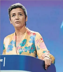  ?? STEPHANIE LECOCQ / EFE ?? La comisaria europea Margrethe Vestager