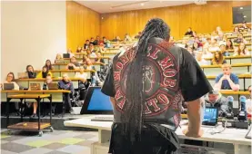  ??  ?? Mongrel Mob Kingdom member at the University of Canterbury.