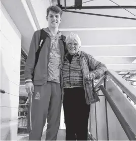  ?? CONTRIBUTE­D ?? Acadia Axemen freshman Erik Hayden meets with his grandmothe­r, Diane Hayden of Truro, after an Atlantic University Sport basketball game this season.