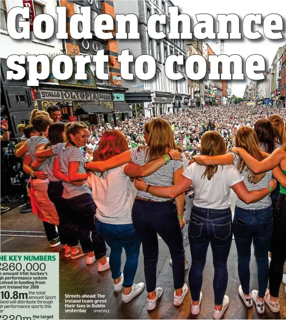  ?? SPORTSFILE ?? Streets ahead: The Ireland team greet their fans in Dublin yesterday