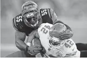  ?? [AP PHOTO] ?? In this Aug. 19, 2017, file photo, Cincinnati Bengals linebacker Vontaze Burfict tackles Kansas City Chiefs fullback Anthony Sherman during the first half of a preseason game in Cincinnati.