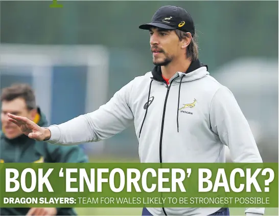  ??  ?? BACK IN THE MIX. Springbok lock Eben Etzebeth could return to the starting line-up to face Wales on Saturday after recovering from a foot injury.