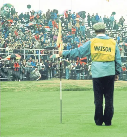  ?? Pictures: PA. ?? Tom Watson at the 1975 Open at Carnoustie, above, and celebratin­g his win, below.