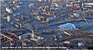  ??  ?? Aerial view of the Tyne and Gateshead Millennium Bridge