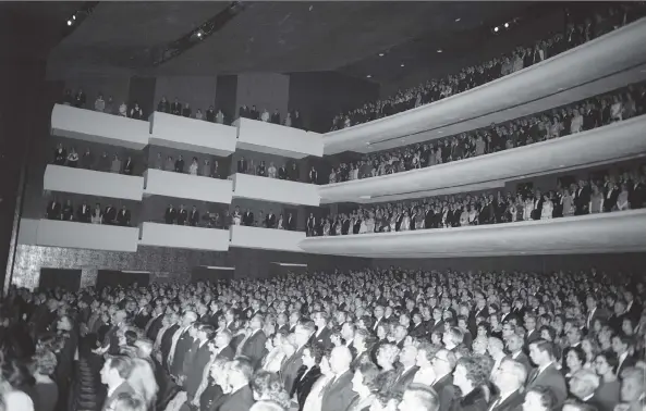  ?? CP-5431 COURTESY OF THE SASKATOON PUBLIC LIBRARY ?? Centennial Auditorium in downtown Saskatoon is packed for its grand opening on April 1, 1968. The gala event was attended by Saskatoon Mayor Sid Buckwold, Saskatchew­an Premier Ross Thatcher and philanthro­pist Fred Mendel.