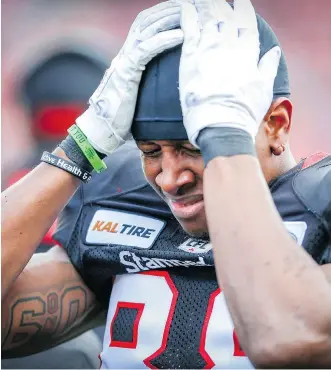  ?? AL CHAREST ?? Stampeders receiver Kamar Jorden will have season-ending surgery on the knee he injured Monday in Calgary’s Labour Day Classic win over the Edmonton Eskimos.