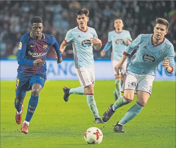  ?? FOTO: PERE PUNTÍ ?? Dembélé regresó en Vigo a los terrenos de juego después de una grave lesión que le ha apartado del equipo en los últimos veinte partidos oficiales