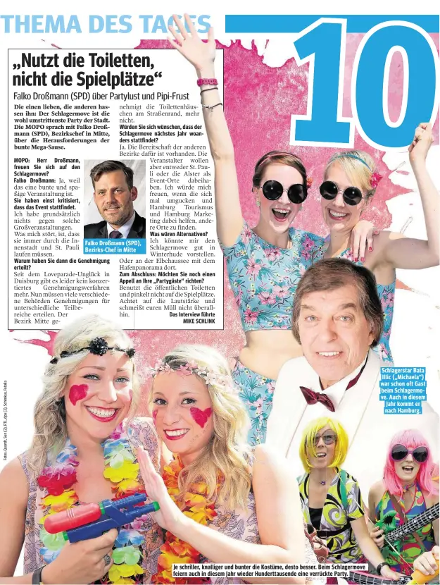  ??  ?? Je schriller, knalliger und bunter die Kostüme, desto besser. Beim Schlagermo­ve feiern auch in diesem Jahr wieder Hunderttau­sende eine verrückte Party. Schlagerst­ar Bata Illic („Michaela“) war schon oft Gast beim Schlagermo­ve. Auch in diesem Jahr kommt...