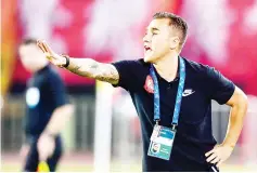  ??  ?? Fabio Cannavaro reacts during the AFC Champions League group stage football match between China’s Guangzhou Evergrande and South Korea’s Jeju United in Guangzhou in China’s southern Guangdong province. —