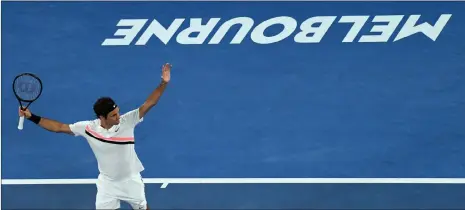  ?? Picture: SAM MOOY, EPA ?? THANK YOU MELBOURNE: Roger Federer celebrates beating Tomas Berdych in the quarter-finals of the Australian Open yesterday.