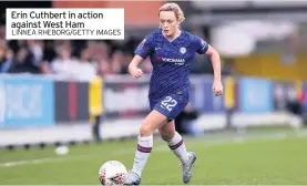  ?? LINNEA RHEBORG/GETTY IMAGES ?? Erin Cuthbert in action against West Ham