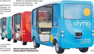  ??  ?? Ohmio’s driverless shuttles being trialled in Christchur­ch.